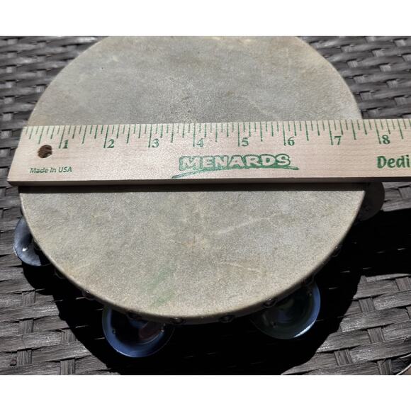 Vintage 8" Wooden Percussion Tambourine Single Row of Jingles Japan - Picture 4 of 4